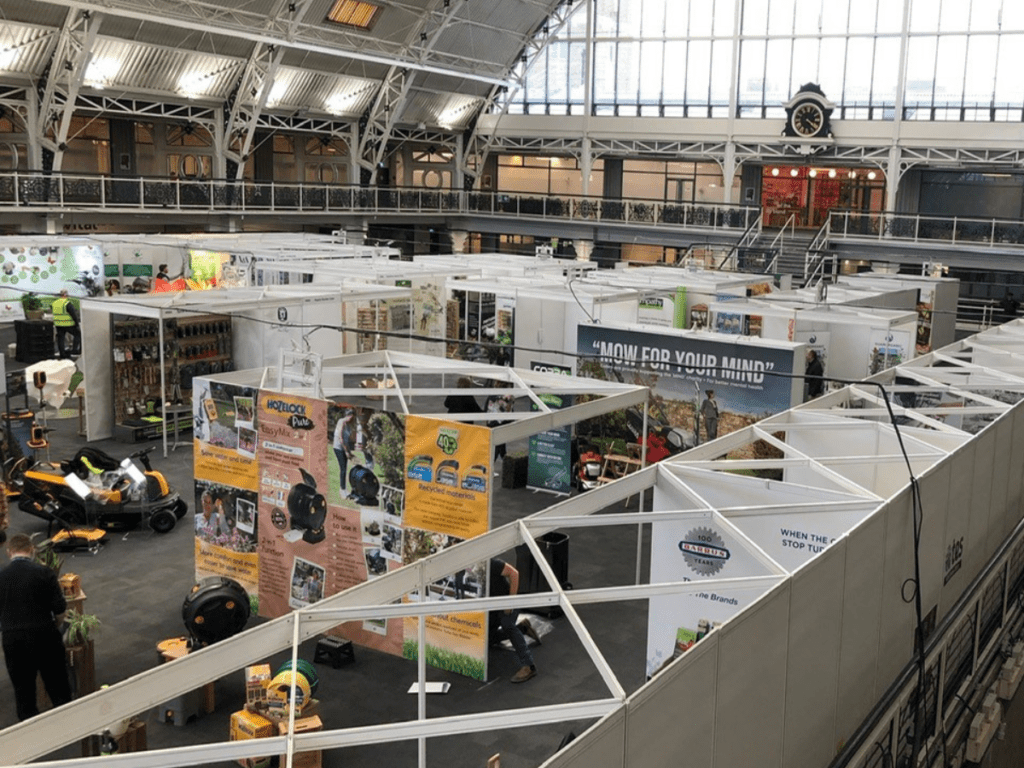 Garden Press Event, Excel London. An overshot of the stalls beneath the stairs.