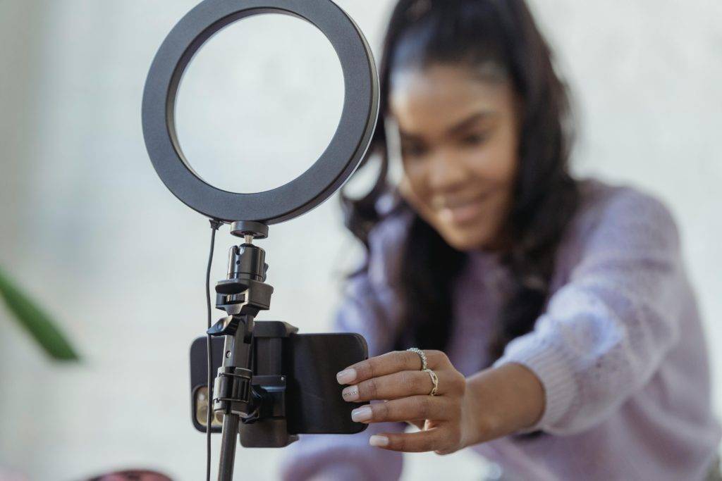 an influencer preparing to film content for social media